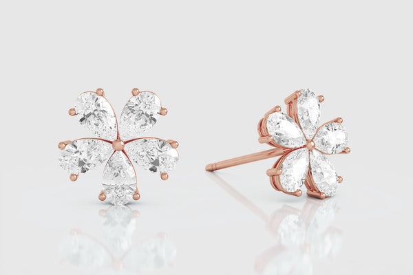 Flower Diamond Stud Earrings - elbeu