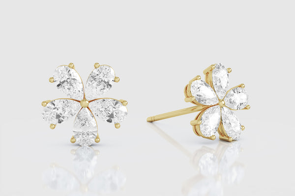 Flower Diamond Stud Earrings - elbeu