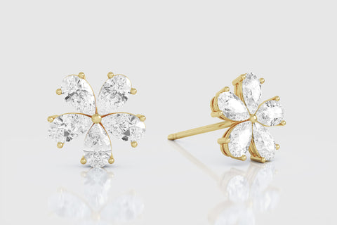 Flower Diamond Stud Earrings - elbeu