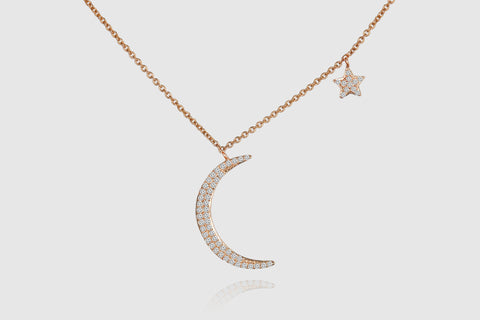Moon & Star Diamond Necklace - elbeu