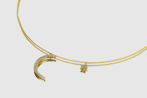 Moon & Star Diamond Necklace - elbeu