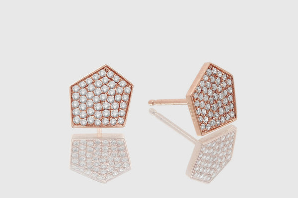 Pentagon Diamond Stud Earrings - elbeu