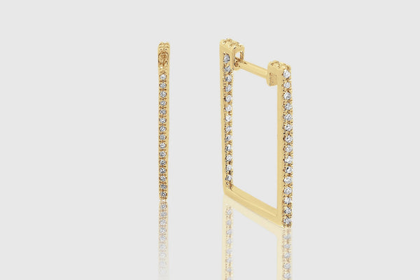 Rectangle Hoop Diamond Earrings - elbeu