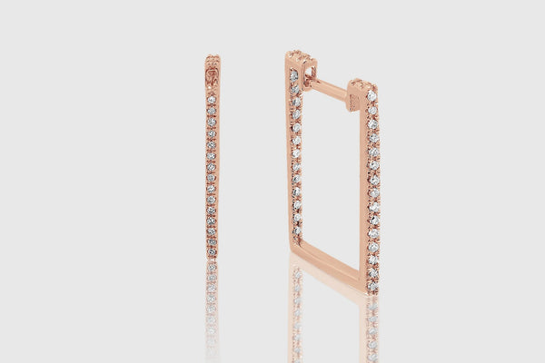 Rectangle Hoop Diamond Earrings - elbeu