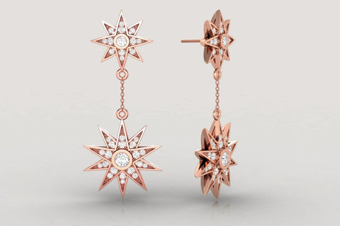 Dangle Star Diamond Earrings - elbeu